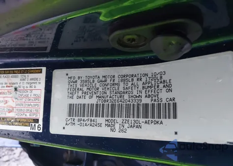 2004 Toyota Corolla Ce из США, поврежденный, VIN JTDBR32E642043339